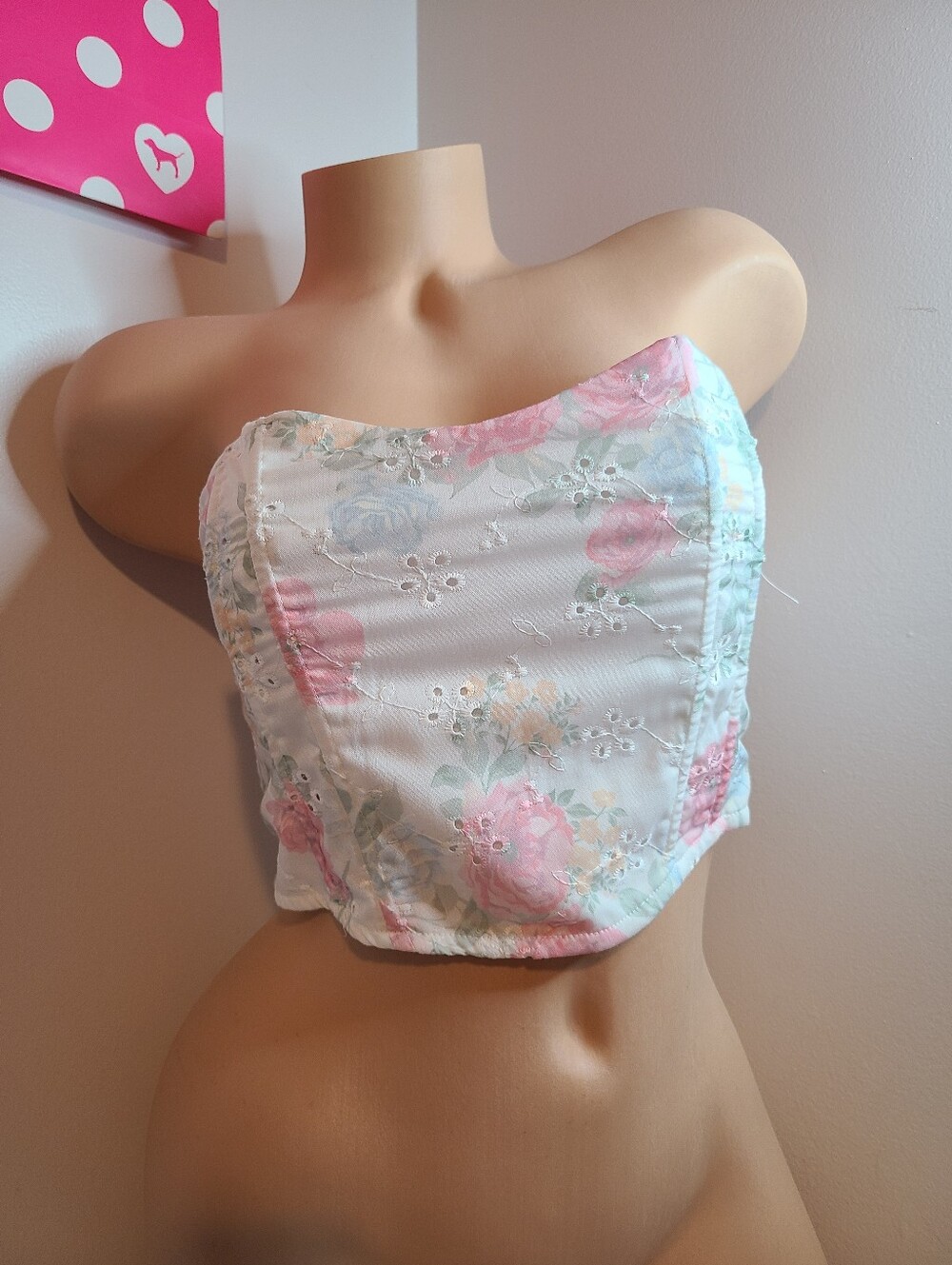 Altar'd State Floral Cotton Eyelet Strapless Corset Top Size Sm